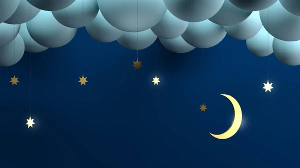 Иллюстрация Декоративные Облачные Шары Комнате Звезды Месяц Золотой Бумаги — стоковое фото