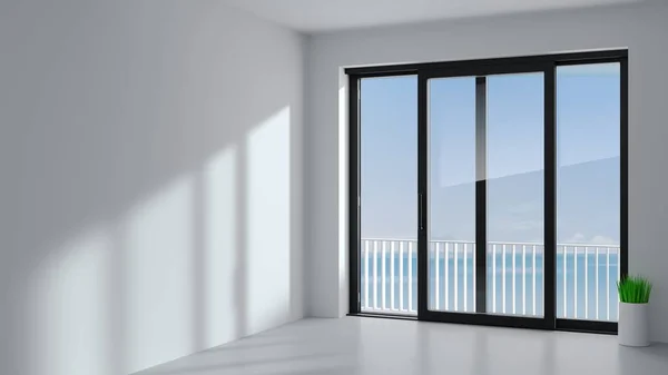 Siyah Panjur Ile Dış Kapı Sürgülü Türler Panoramik Penceresi Teras — Stok fotoğraf
