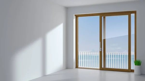 Puerta Exterior Corredera Con Dos Persianas Madera Especie Ventana Panorámica — Foto de Stock