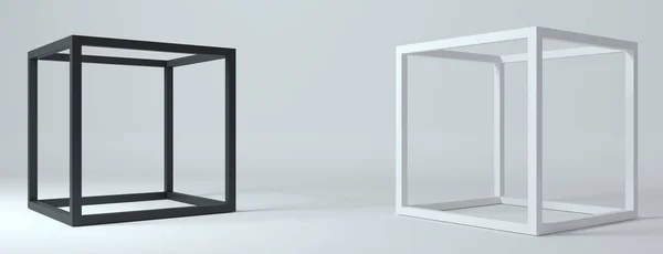 Abstract frame shapes white black cubes — Stock Photo, Image