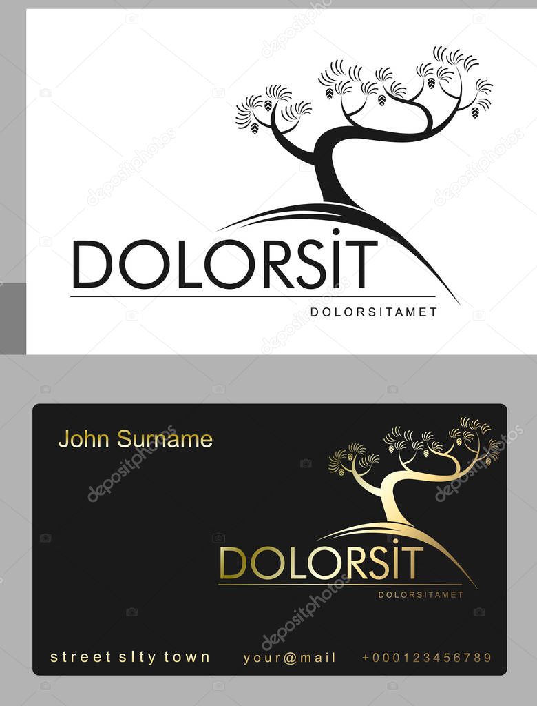 Vector emblem stylized tree or plant. Logo sign and symbol. Silhouette drawing of the Japanese mountain pine