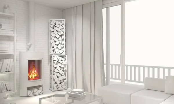 Apartamentos modernos loft conceito branco — Fotografia de Stock