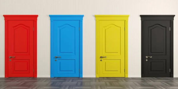 Four colorful doors on the wall