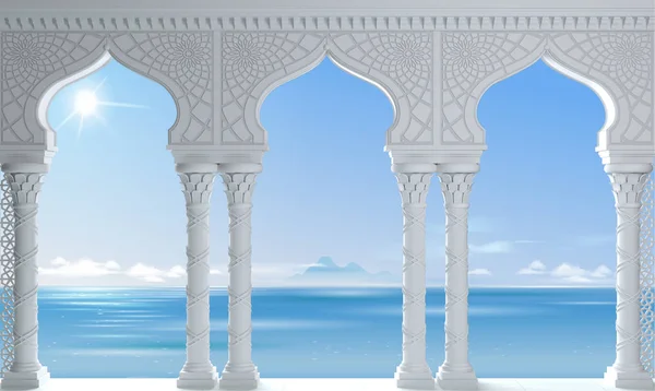 Східне море стародавньої арабської білої аркади — стокове фото