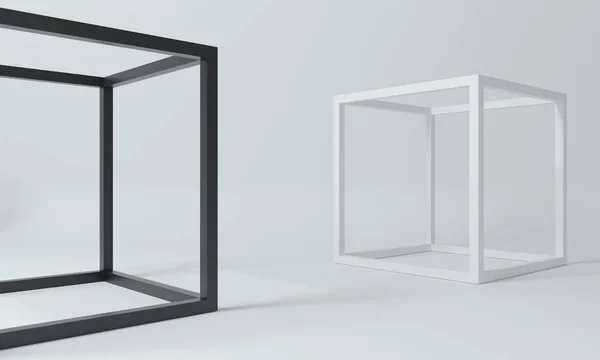 Abstract frame vormen witte zwarte kubussen — Stockfoto