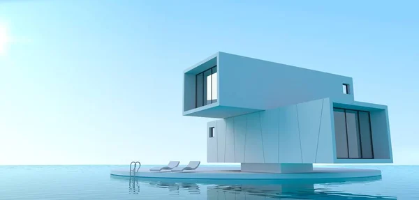 Concept minimalism villa on the sea — Stock Photo, Image