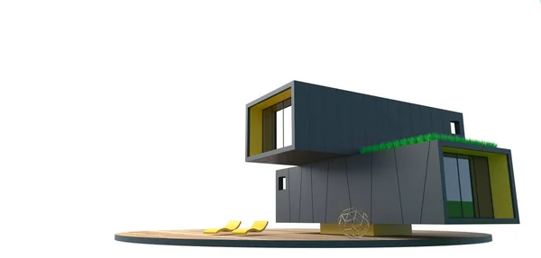 Beyaz arka plan üzerinde modern konteyner villa — Stok fotoğraf
