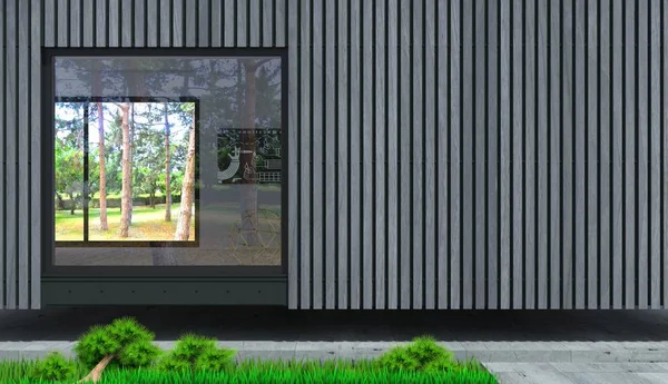 Facade of a modern villa from the board