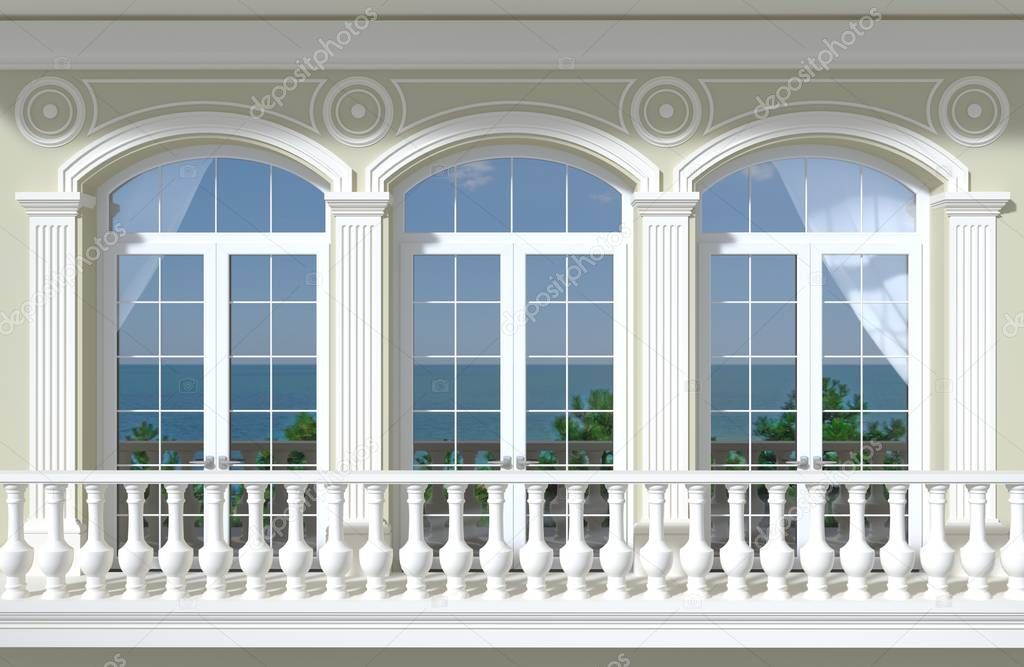 Facade with arched windows and sea views