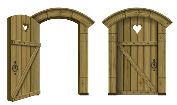 Antik ahşap kemerli kapı fantezi — Stok Vektör