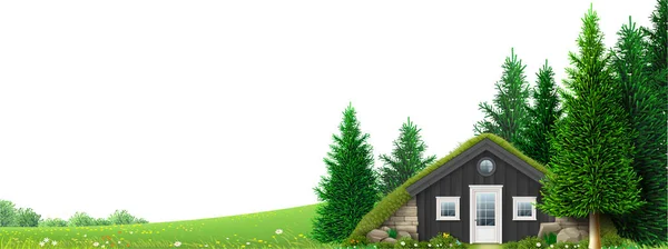 Banner hut on edge of the forest — Stock Vector