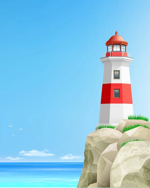 海を背景に灯台のある風景 — ストックベクタ