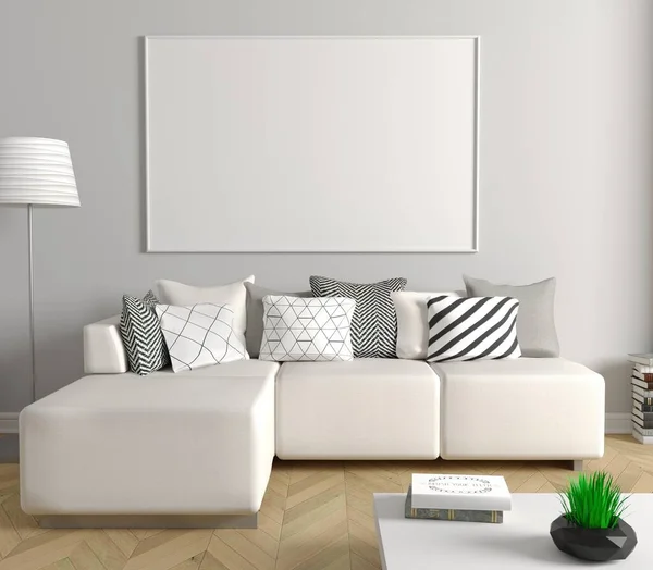 Modernes Wohnzimmer mit weißem Sofa — Stockfoto