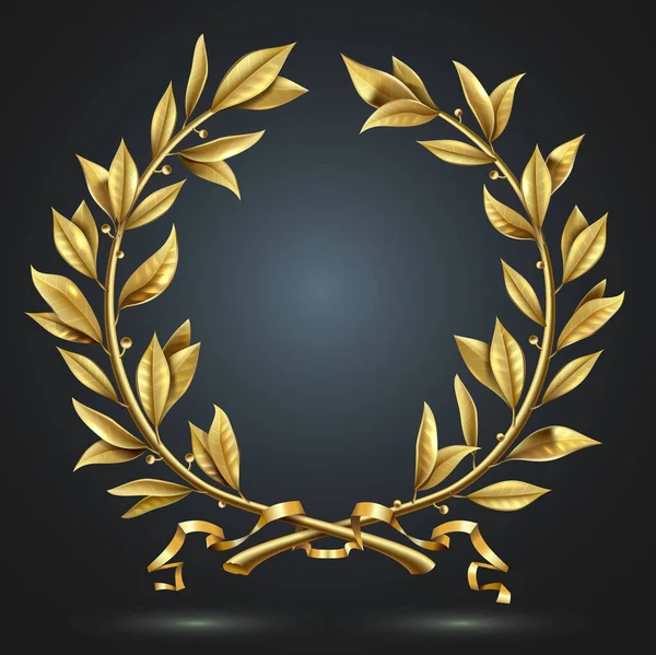 Ganador de la corona de laurel de oro realista y vintage — Vector de stock