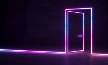 Soyut neon şekiller hologram lazer kapıyı açtı