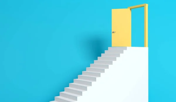 Fogalom metafora lépcső narancs ajtó és szakadék — Stock Fotó