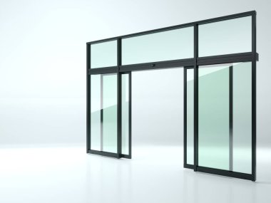 Modern büyük siyah çift katlı ofis otomatik kapısı.