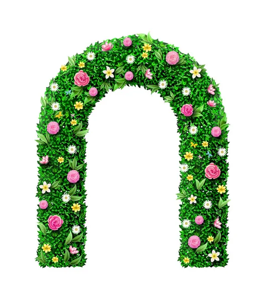 Arco decorativo de flores de casamento verde com rosas — Vetor de Stock