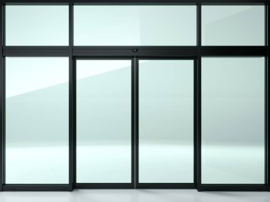 Modern büyük siyah çift katlı ofis otomatik kapısı.