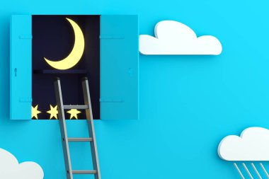 Dolap gece bulutlu kavram duvarı