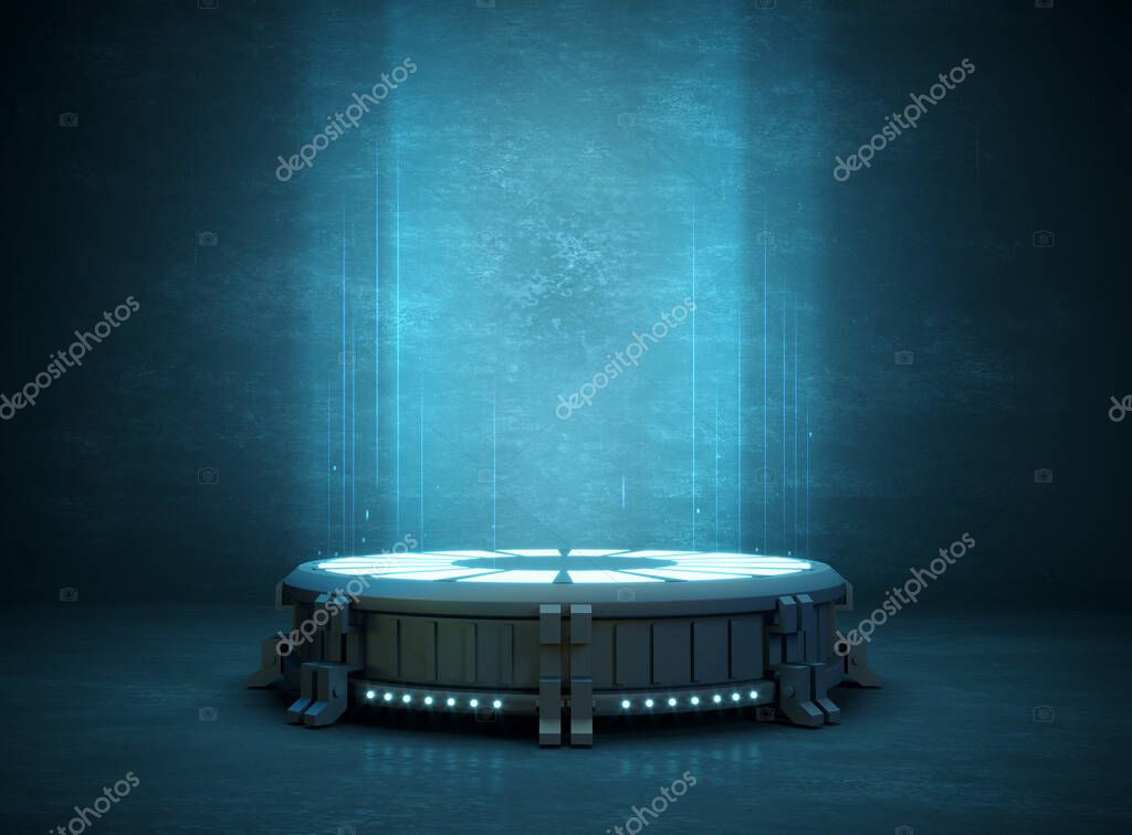 3d illustration. Futuristic stand or podium background for logo. High energy. Mock up
