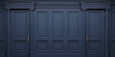 Koyu ahşap kapılardan oluşan klasik bir duvar.