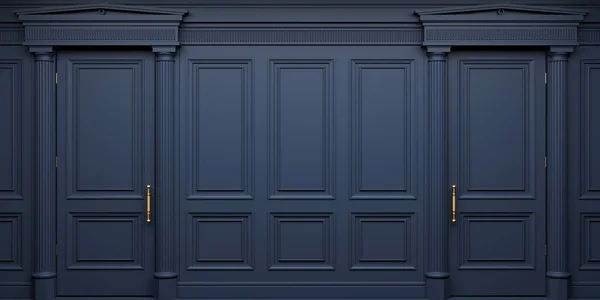 Classic wall of dark wood panels doors — Stock Photo, Image