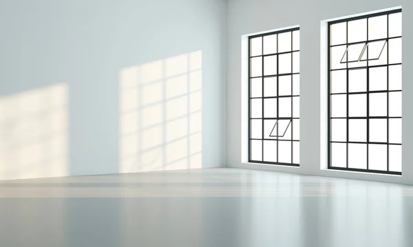 Interno in stile loft con due finestre nere — Foto Stock