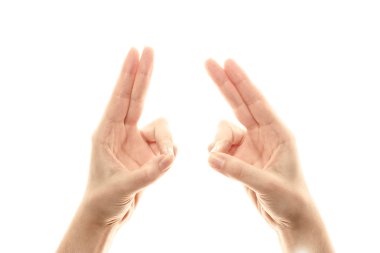 Prana Mudra, parmaklar için yoga, Budizm törensel jest. Beyaz arka plan üzerinde izole
