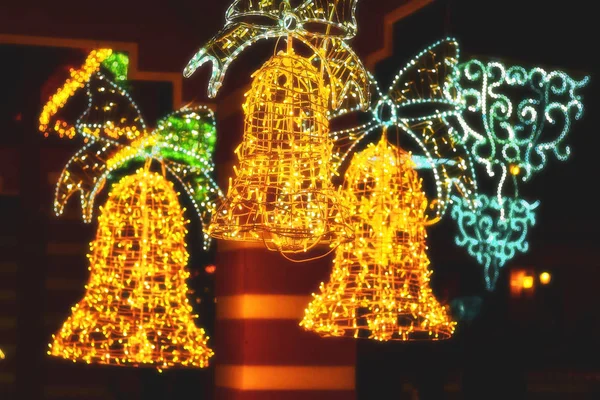 Večerní Osvětlení Holiday Vánoční Novoroční Výzdoba Města — Stock fotografie