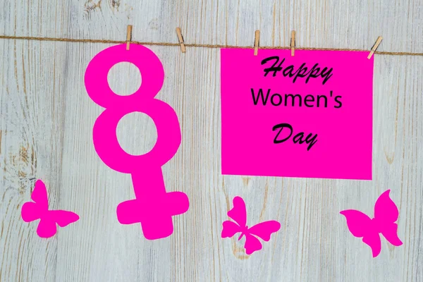 Kadınlar Günü Kavramı Venüs Kadınsı Sembolü Clothespins Kağıt Sekiz Şekli — Stok fotoğraf