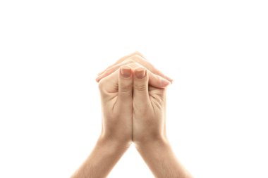 Kaplumbağa Mudra, parmaklar için yoga, Budizm'de bir ritüel jest. Beyaz arka planda yalıtılmış
