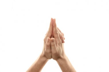 Vajra Arrow Mudra, parmaklar için yoga, Budizm'de bir ritüel jest. Beyaz arka planda yalıtılmış