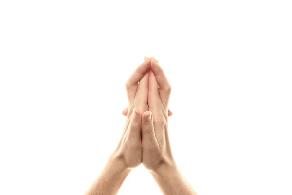 Cabeza de Dragón Mudra, yoga para los dedos, un gesto ritual en el budismo. Aislado sobre fondo blanco — Foto de Stock