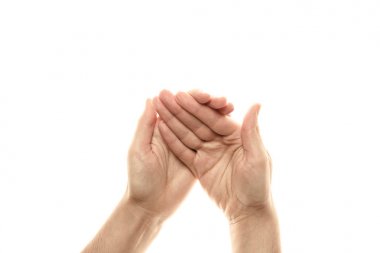 Mudra chandman kase, parmaklar için yoga, Budizm'de bir ritüel jest. Beyaz arka planda yalıtılmış