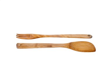 Ahşap mutfak spatulası beyaz arka planda izole edilmiş. Mutfak eşyaları. Yüksek kalite fotoğraf