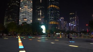 Gece vakti Guangzhou Endüstriyel Şehir Havası Panoraması. 4K Çin porseleni