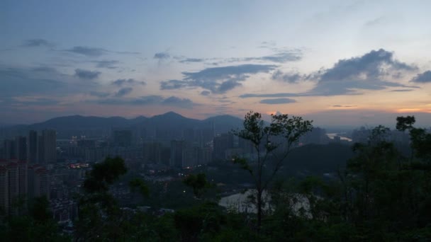 Zhuhai Stadsgezicht Avond Luchtfoto Panorama China — Stockvideo