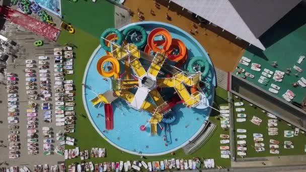 Summer Day Biggest Water Park Swimming Pool Aerial Panorama Minsk — Stock Video