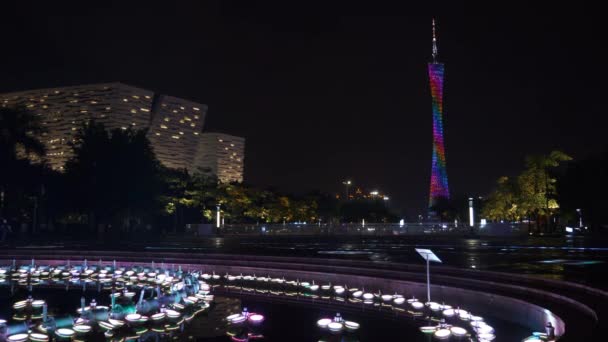 中国の夜時間照明珠海市交通アベニュー空中パノラマ 4 k の時間経過 — ストック動画