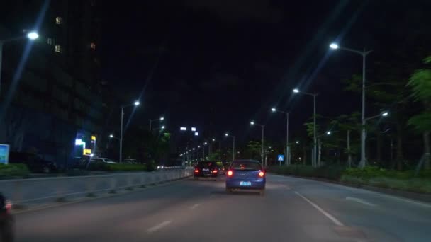 Tráfico Nocturno Zhuhai Street Crossroad Aerial Panorama Timelapse Metraje — Vídeos de Stock