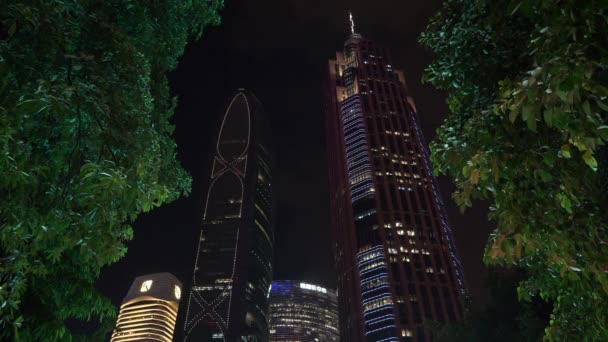 Night Time Guangzhou Skyscape Aerial Panorama Footage China — Stock Video