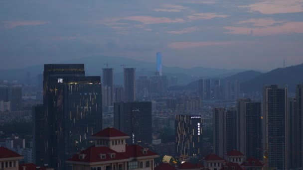 Zhuhai Stadsgezicht Avond Luchtfoto Panorama China — Stockvideo