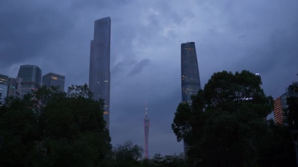 Guangzhou Skyscape Letecké Panorama Večer Záběry Čína — Stock video