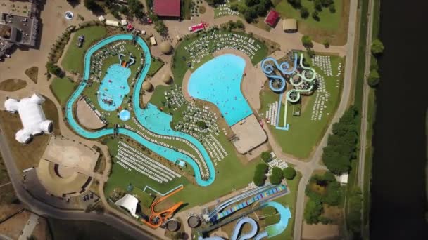 Summer Day Biggest Water Park Swimming Pool Aerial Panorama Minsk — Stock Video