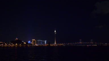 Çin gece saat aydınlatma zhuhai şehir trafik avenue hava panorama 4k zaman atlamalı