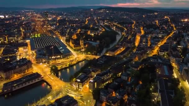 Aufnahmen Des Verkehrspanoramas Der Stadt Zürich Bei Nacht Schweiz — Stockvideo