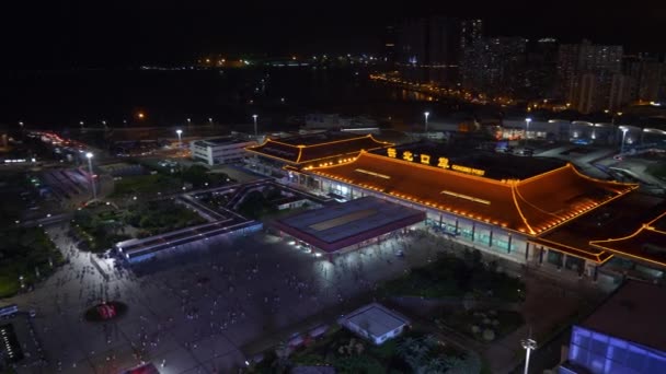 China noite iluminação zhuhai cidade tráfego avenida aérea panorama 4k lapso de tempo — Vídeo de Stock