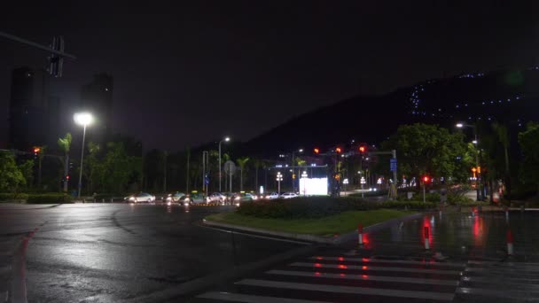 Natt Zhuhai Stadstrafik Gatan Crossroad Antenn Panorama Timelapse Film — Stockvideo