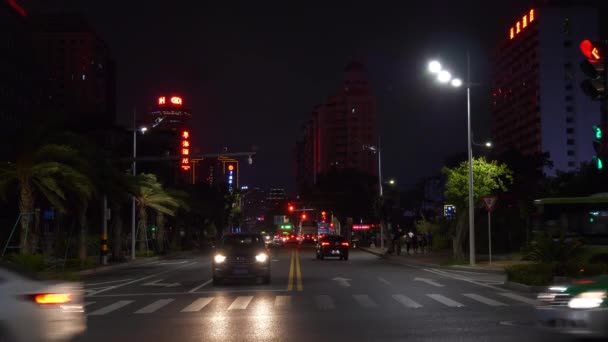 Noite Tráfego Cidade Zhuhai Rua Encruzilhada Aérea Panorama Timelapse Footage — Vídeo de Stock